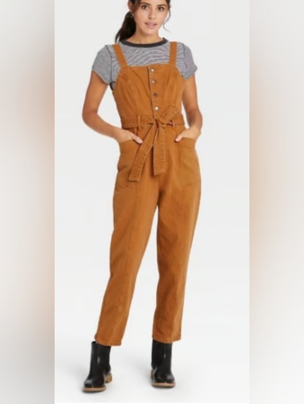 Button Front Utility Jumpsuit
